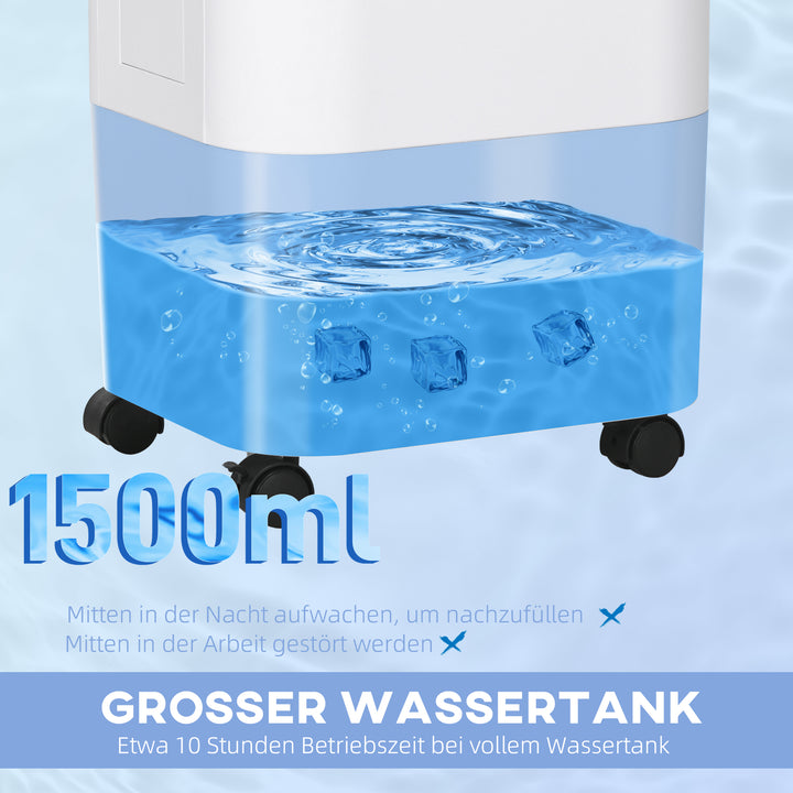 Luftkøler, klimaanlæg, 3 tilstande, 7,5-timers timer, mobil, plastik, hvid