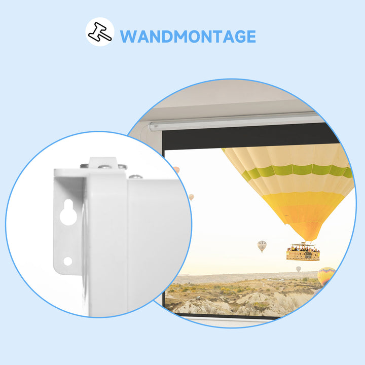 Projektorlærred, 16:9 format, fjernbetjening, 266 x 149 cm (120 tommer), hvid