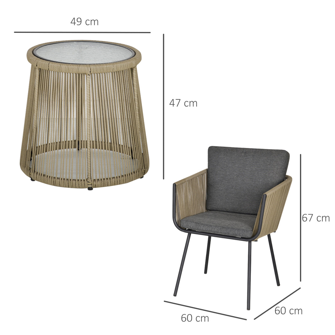 3-delt siddesæt, 2 stole, sidebord, sæde- og ryghynder, bordplade af hærdet glas, syntetisk rattan, grå
