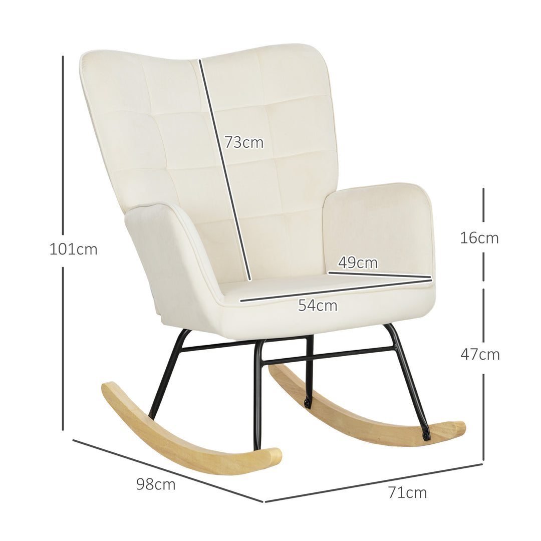 Gyngestol, tyk polstring, bred ryglæn, bøgetræ/stålstel, op til 120 kg, beige