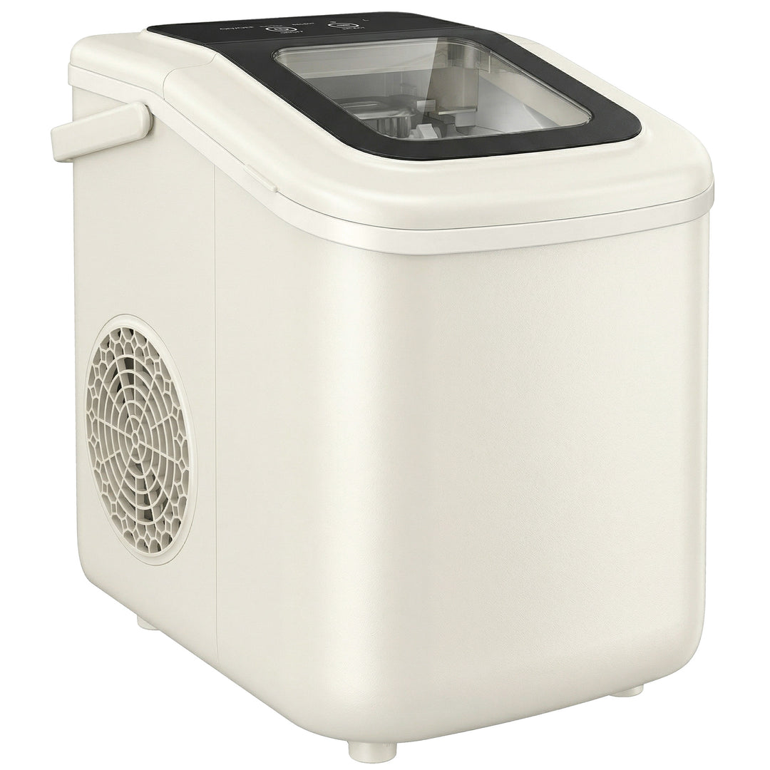 Bærbar isterningmaskine med selvrensende funktion, isske og kurv, 12 kg/24 timer, beige