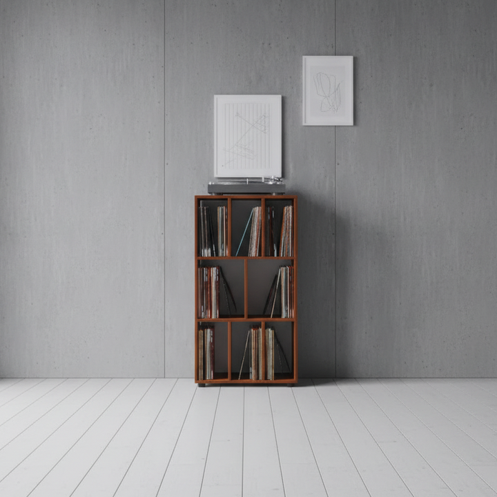 Vinylreol til 250 LP'er, 115 x 60 x 34 cm, brun