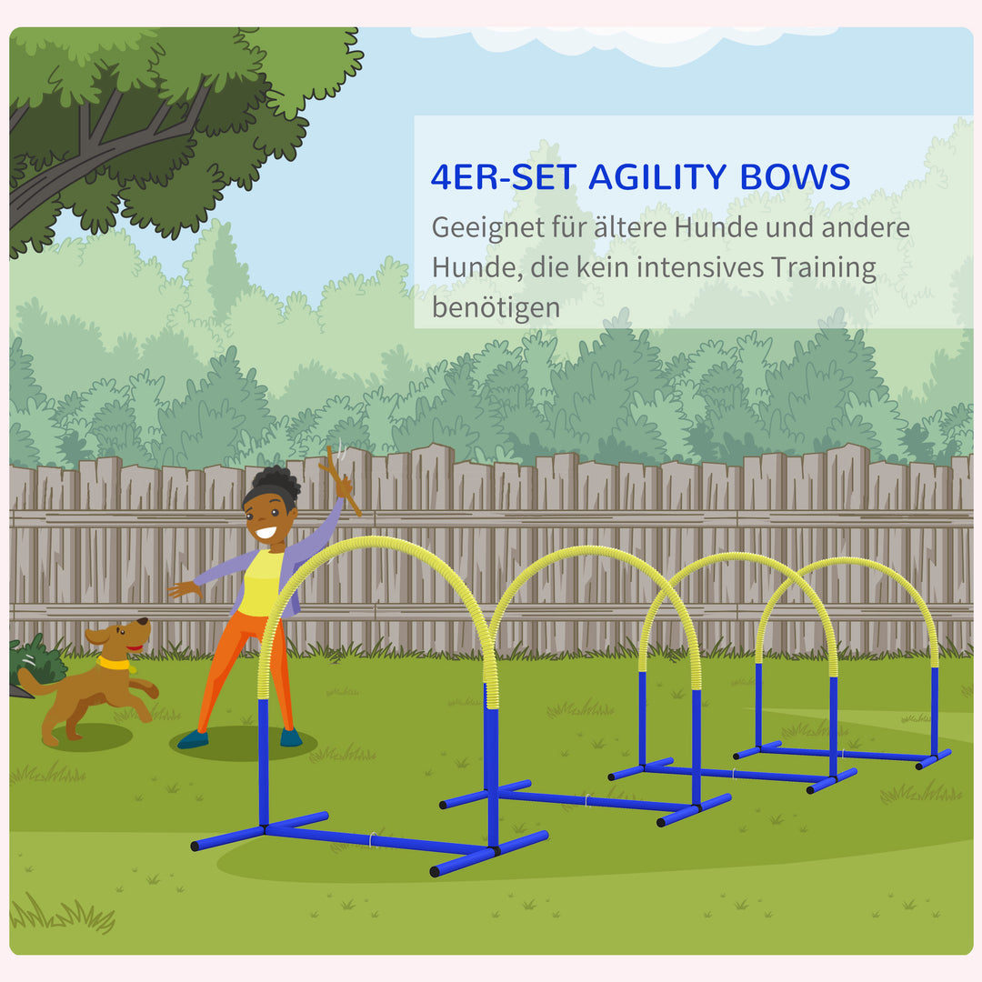 Agility-sæt til hunde, hundetræning, 4 buer, til begyndere, med bæretaske, blå+gul, 88 x 64 x 95 cm