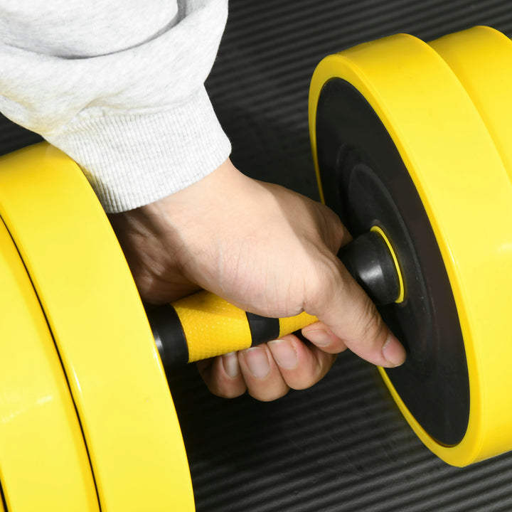 25 Kg håndvægt og vægtstang, justerbart ergonomisk 3-i-1 håndvægtsæt, 12 skiver, 2 korte stave, 1 lang stav, gul + sort