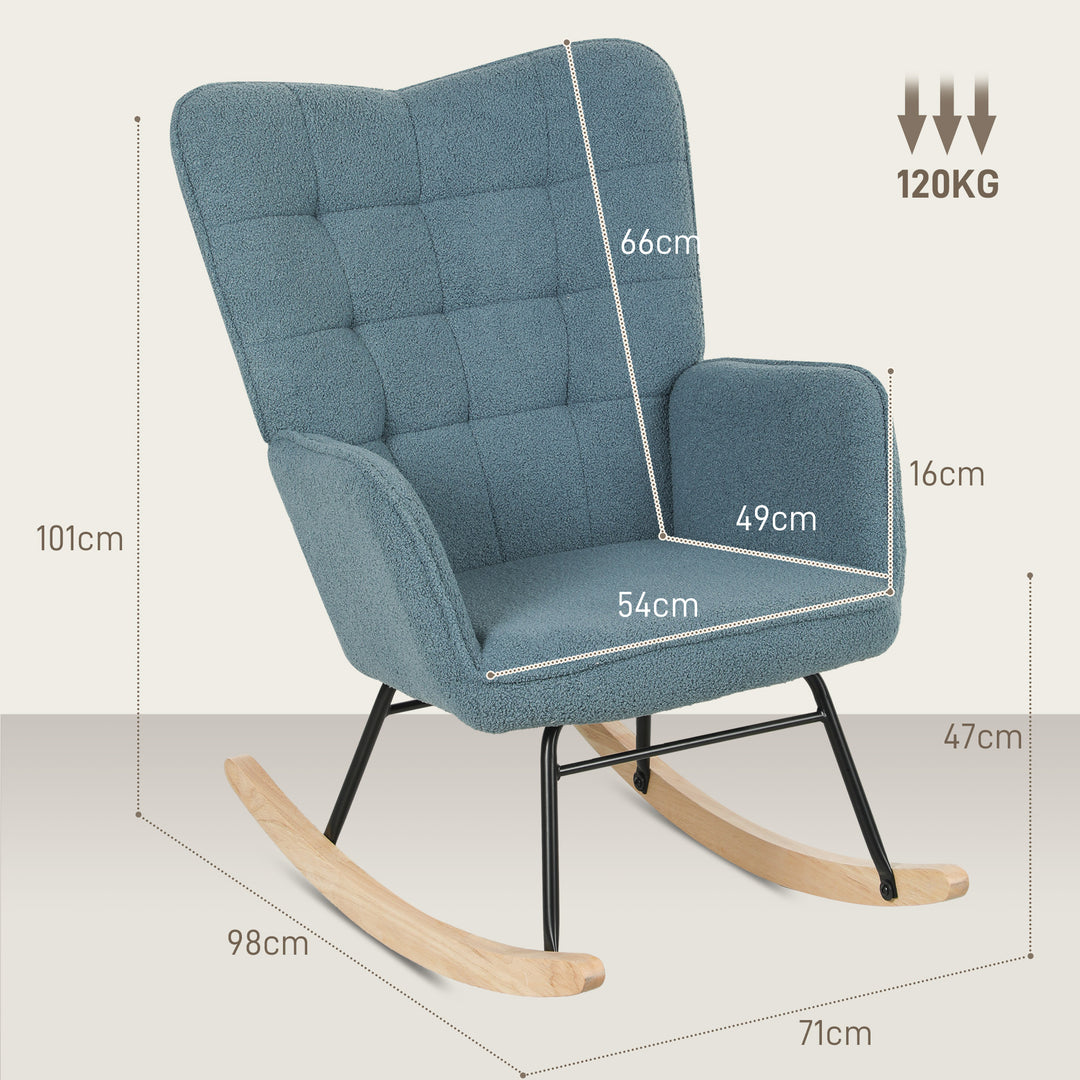 Gyngestol, ergonomisk form, base af ægte træ, op til 120 kg, lyseblå
