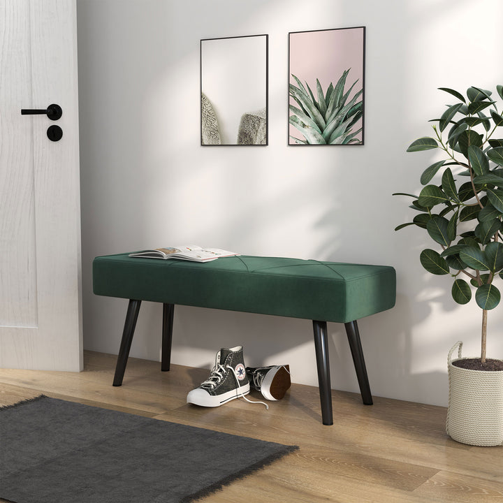 Bænk polstret bænk sengebænk, fløjlslook, 100 x 36 x 45 cm, grøn