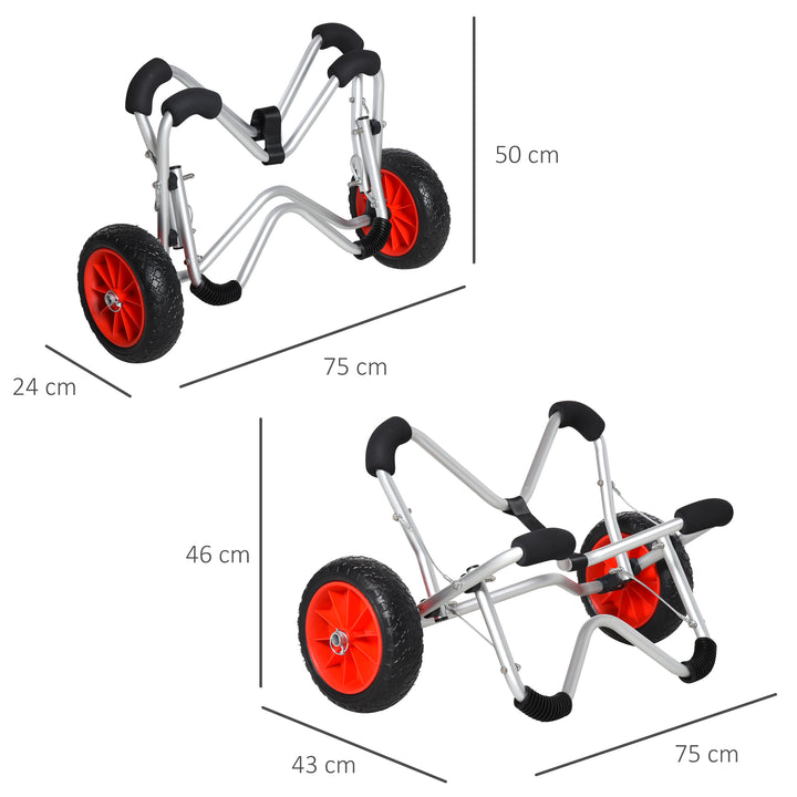 Kajakvogn aluminium bådvogn sammenklappelig transportvogn kunstlæderdæk sølv 75 kg 75 x 43 x 46 cm