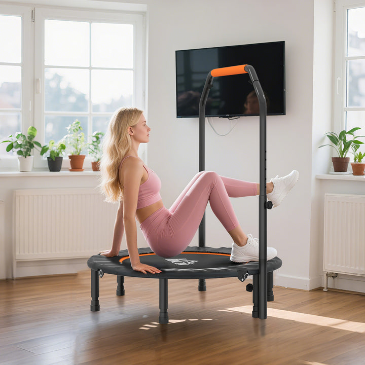 Fitnesstrampolin, foldbar, justerbart håndtag, Ø102 x 123H cm, op til 150 kg, sort