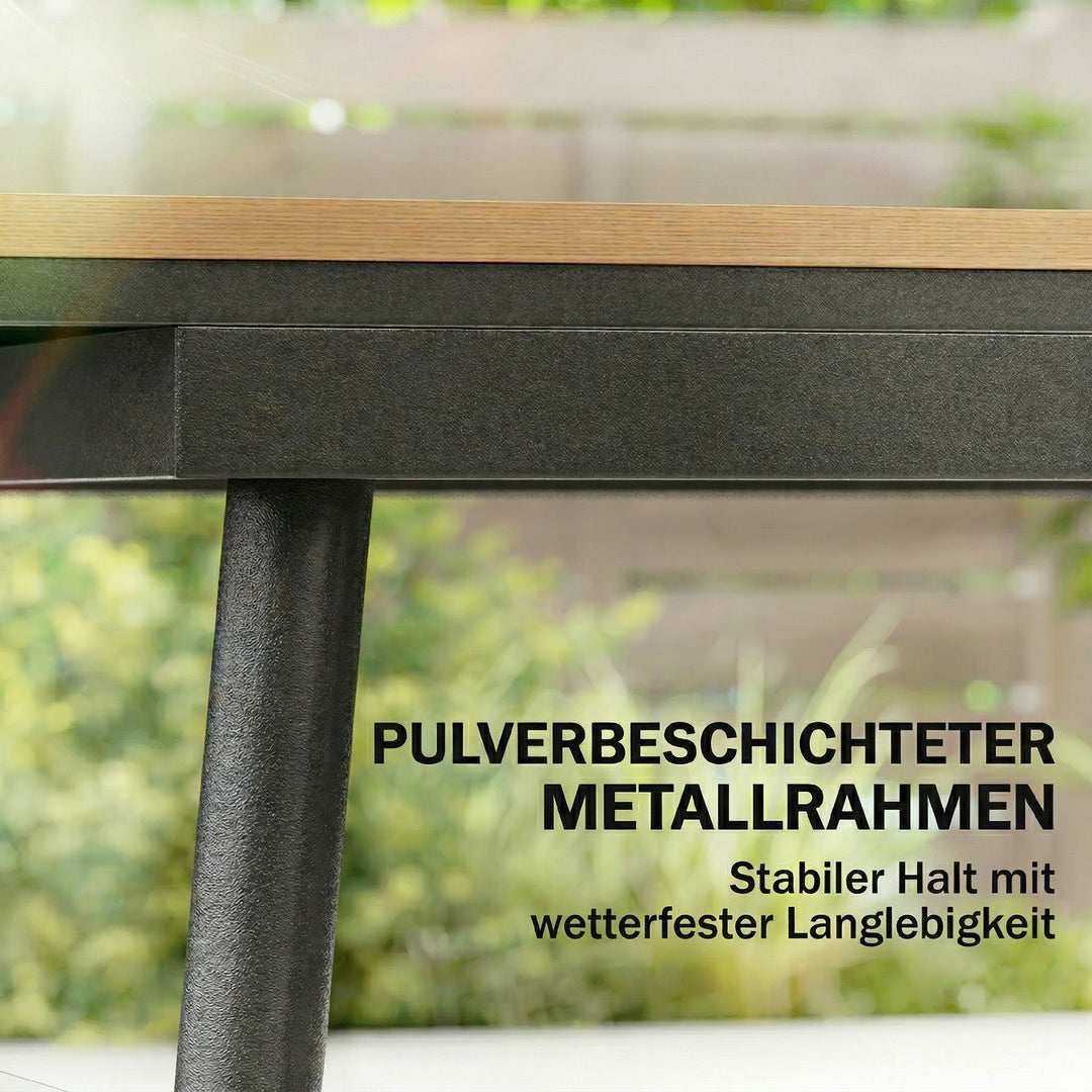 Havebord 140 x 80 cm til 6 personer, rustbestandigt udendørs spisebord med WPC-bordplade, justerbare fødder, teak