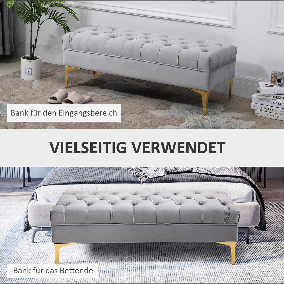 Bænk sengebænk skobænk med hævede ben soveværelse velour lysegrå