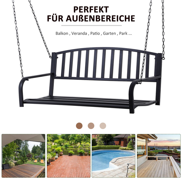 Hængebænk, 2-personers havegynge, gyngebænk, Hollywood-gynge, hængebænk med kæder, metal, sort, 127 x 60 x 53 cm
