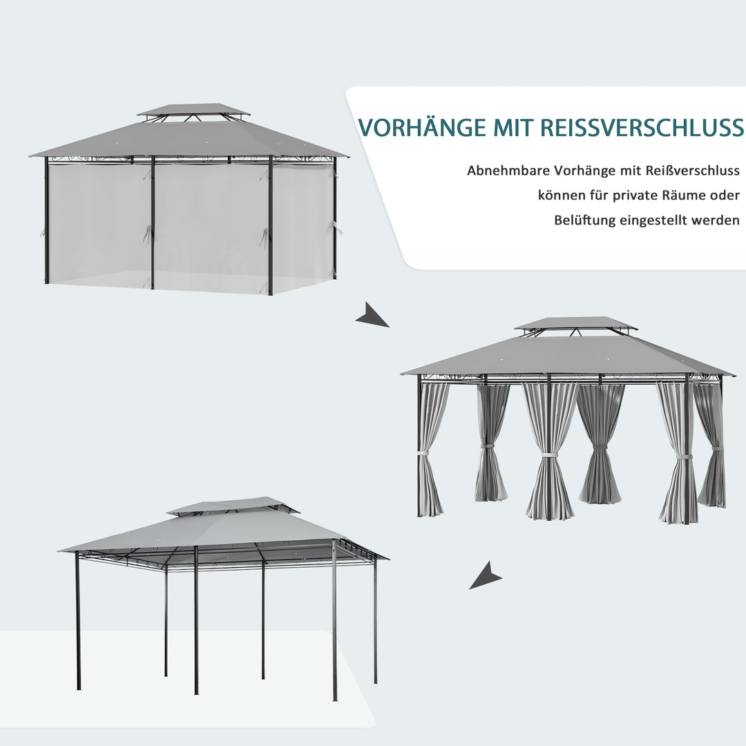 Pavilion 3x4m havepavillon med 6 sidepaneler festtelt havetelt med dobbelt tag mørkegrå