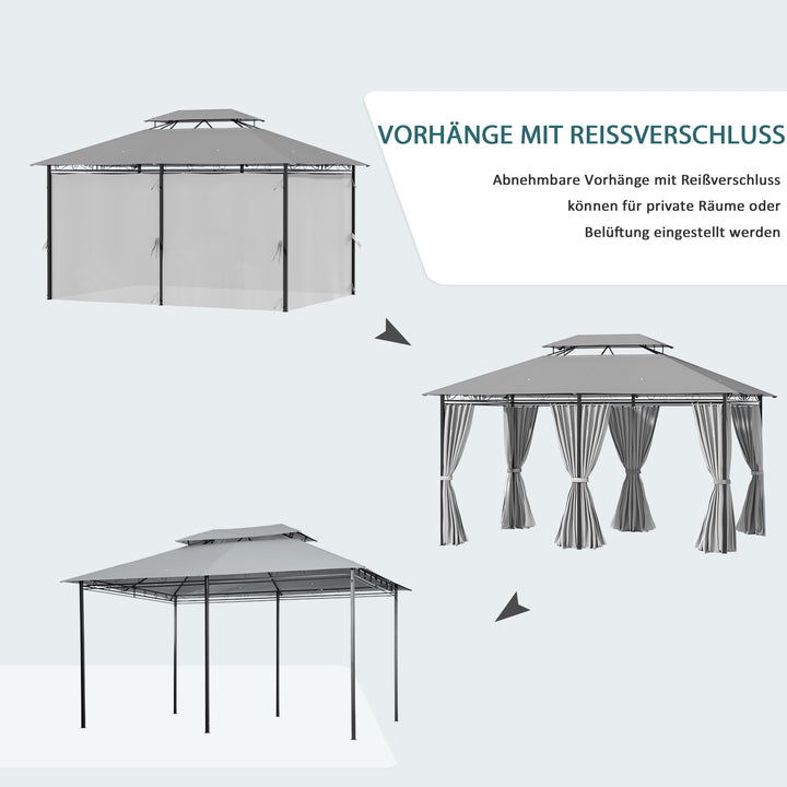 Pavilion 3x4m havepavillon med 6 sidepaneler festtelt havetelt med dobbelt tag mørkegrå