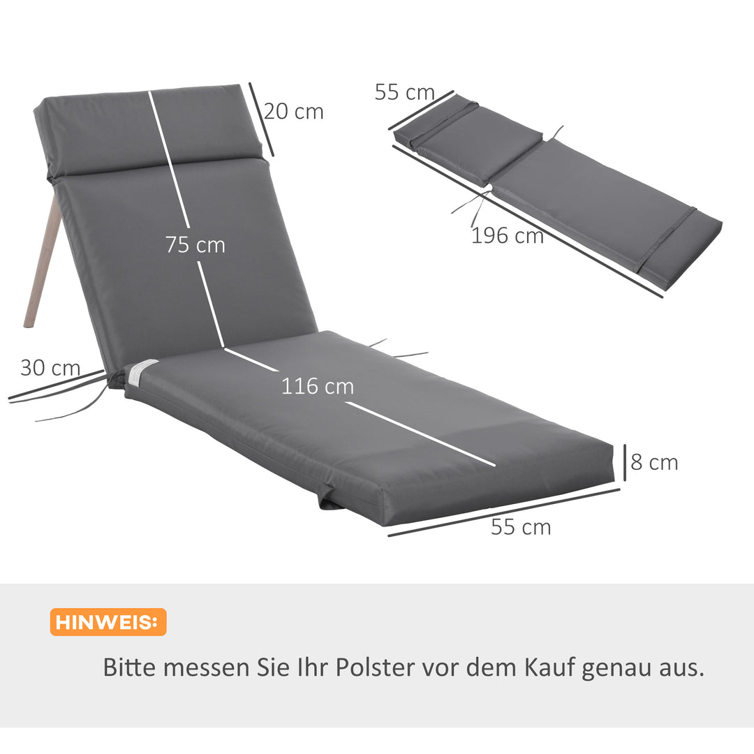 Sæt med 2 hynder til liggestole, ekstra tykke 8 cm havehynder til liggestole, mørkegrå, kun hynder.