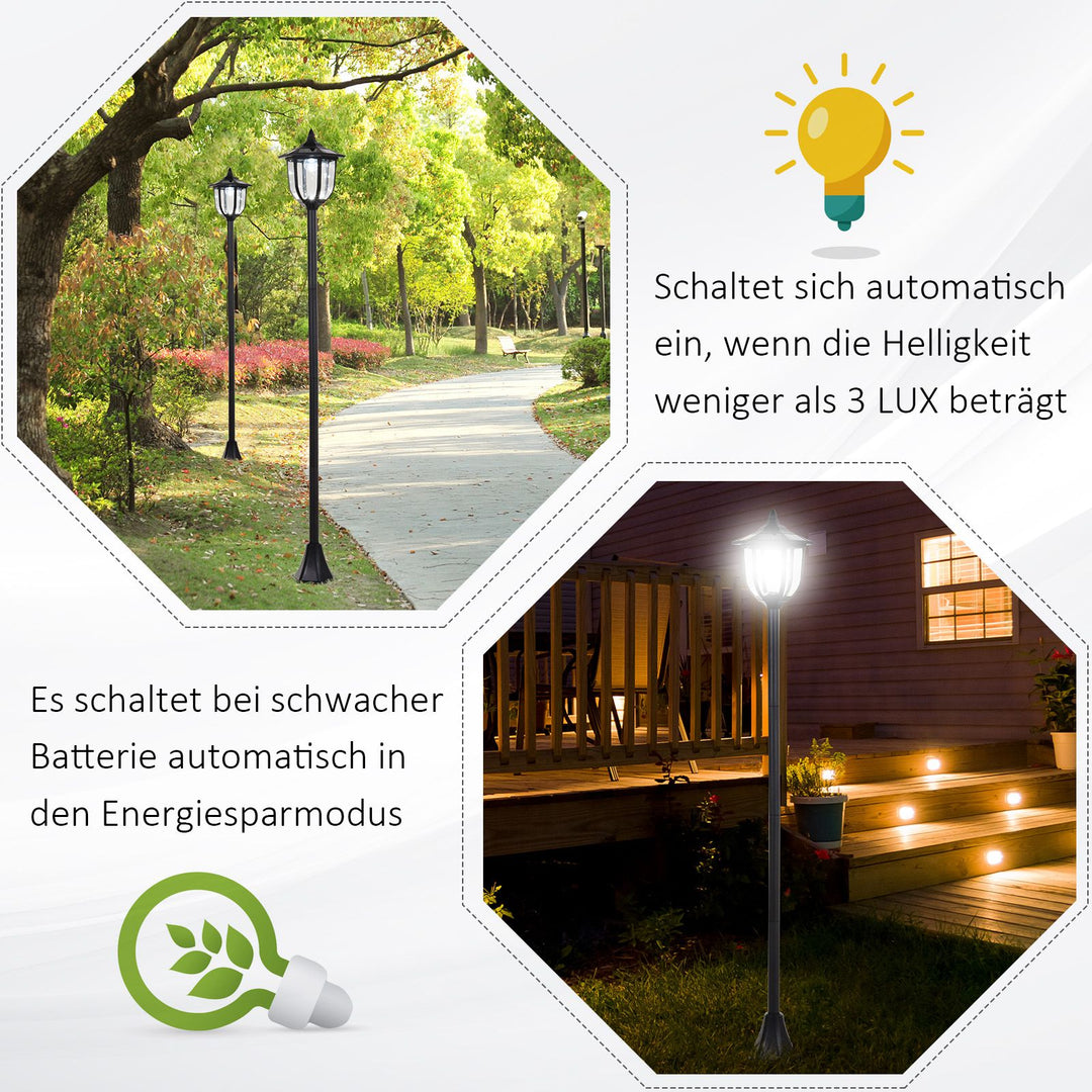 Solar led havelanterne, plastiklanterne, udendørslampe til indendørs og udendørs brug, 177 cm høj, havelampe, 30/60 lumen, til havealtandekoration, sort