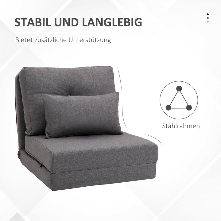 Gulvstol foldmadras liggeunderlag, 2-i-1 design, aftagelig pude, 60 x 80 x 56 cm, mørkegrå