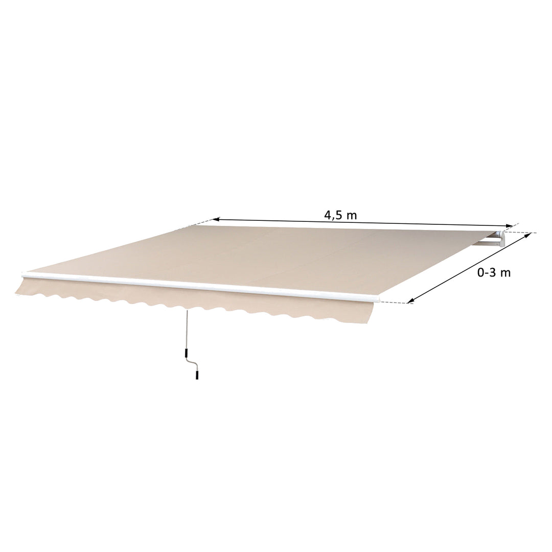 Markise med leddelt arm, justerbar klemme, terrassemarkise, 4,5 x 3 m solbeskyttelse med håndsving, balkonmarkise, beige