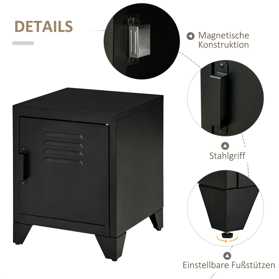 Natbord, sidebord med justerbar hylde, dør, natbord til soveværelse, stue, metal, sort, 50 x 40 x 47,5 cm