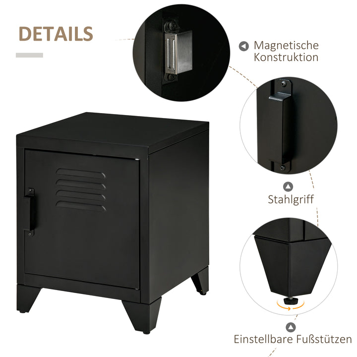 Natbord, sidebord med justerbar hylde, dør, natbord til soveværelse, stue, metal, sort, 50 x 40 x 47,5 cm