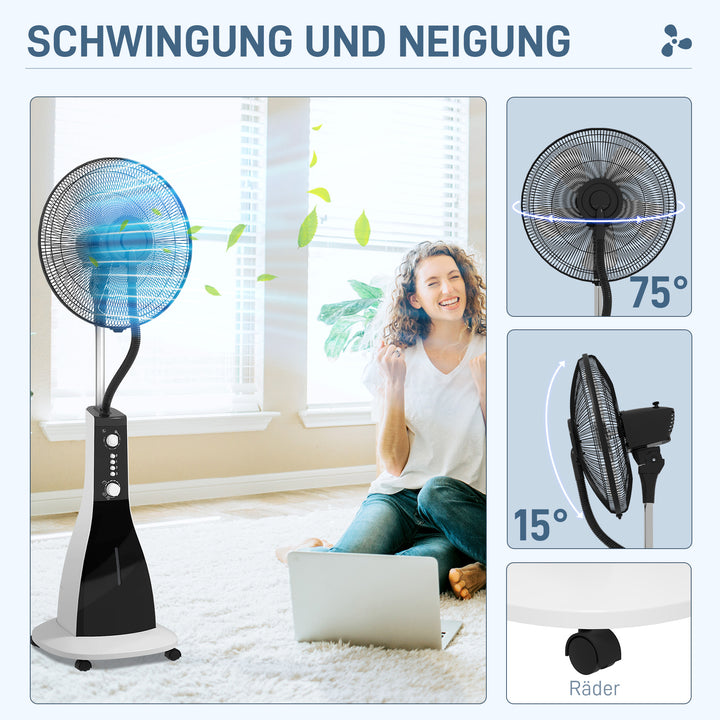 2-i-1 ventilator med luftfugter, 3 hastigheder, timerfunktion, 3L tank, 44,5 x 38,5 x 120 cm, sort