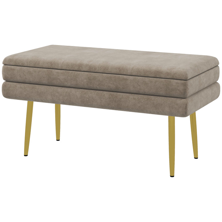 Polstret bænk med opbevaring, stål, 79,5 cm x 37,5 cm x 43 cm, beige