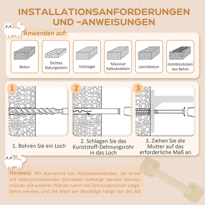 5-Delt klatresæt til katte med kradsetræer, hoppeplatforme, stige og hus, vægmonteret, beige