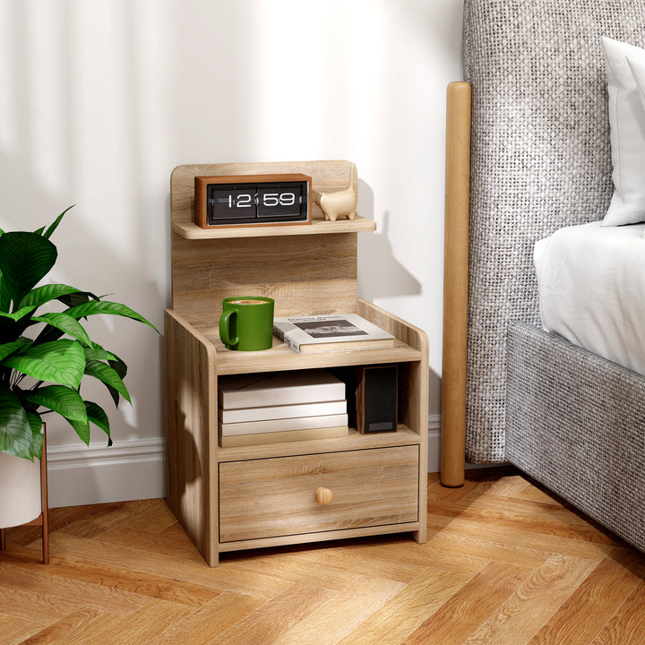 Sidebord, natbord med opbevaringsplads, spånplade, væltesikker, moderne, naturtræ