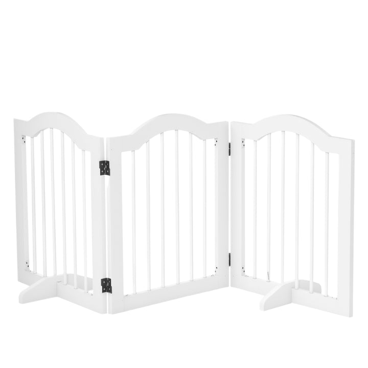 Hundegitter 3-delt, 154,5 x 61 cm sammenklappelig hundegitter med dør, dørsikkerhedsgitter med 2 støttefødder, fritstående trappegitter til køkken, entre, hvid