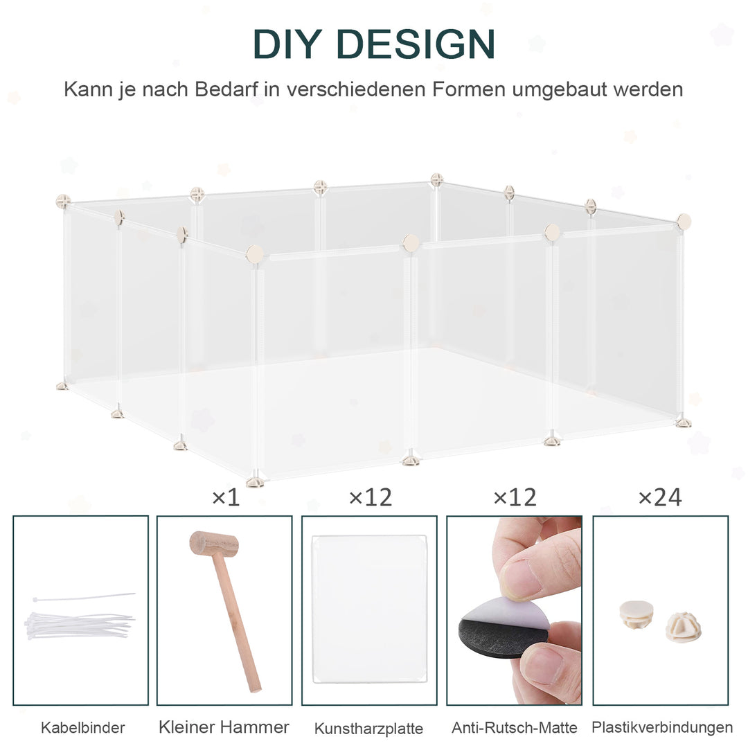 Udendørs legegård diy udendørs indhegning net afspærring små kæledyr legegård til indendørs 12 paneler hvid metal pp harpiks 105 x 105 x 45 cm