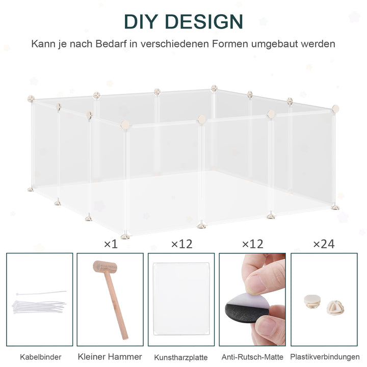Udendørs legegård diy udendørs indhegning net afspærring små kæledyr legegård til indendørs 12 paneler hvid metal pp harpiks 105 x 105 x 45 cm