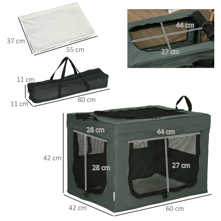 Transportkasse, foldbar, 3 indgange, indvendig hynde, til hunde og katte op til 4 kg/40 cm, grå