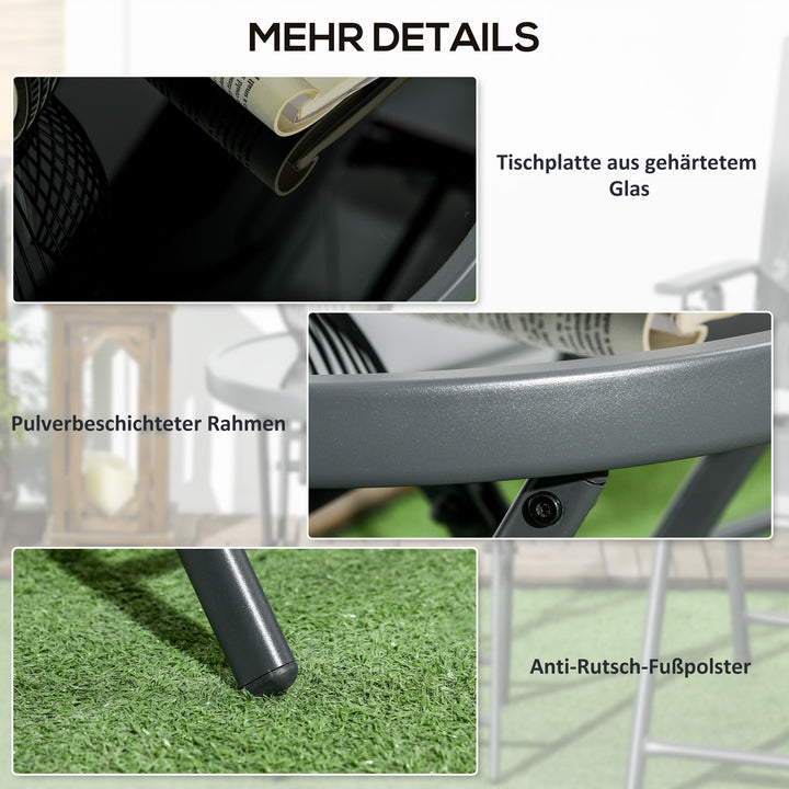 Foldbart sidebord, udendørs foldbart bord, med bordplade i hærdet glas, til terrasse, 45 x 45 x 50 cm sort