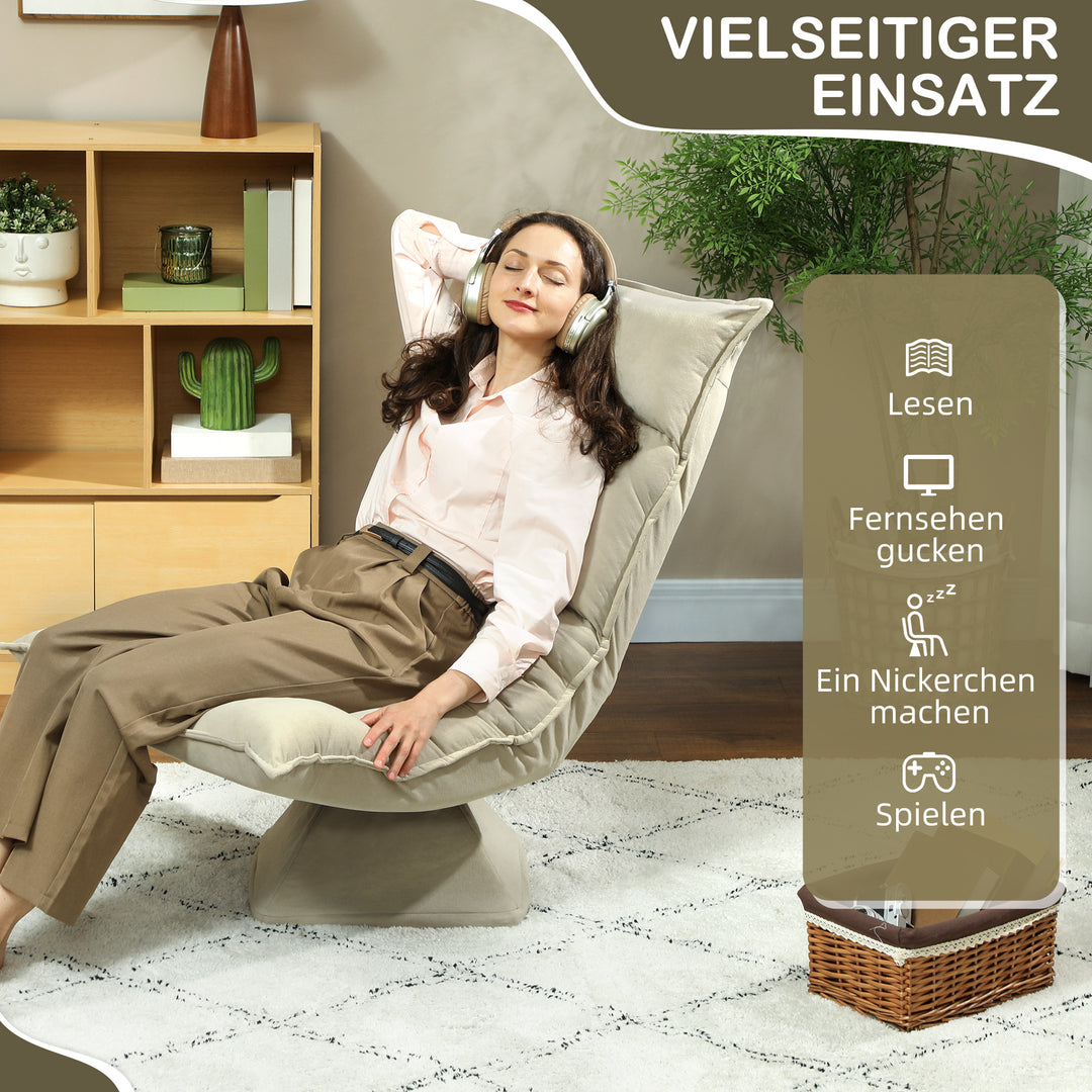Gulvstol med 5-vejs justerbar ryglæn, drejelig, moderne polstret stol, beige
