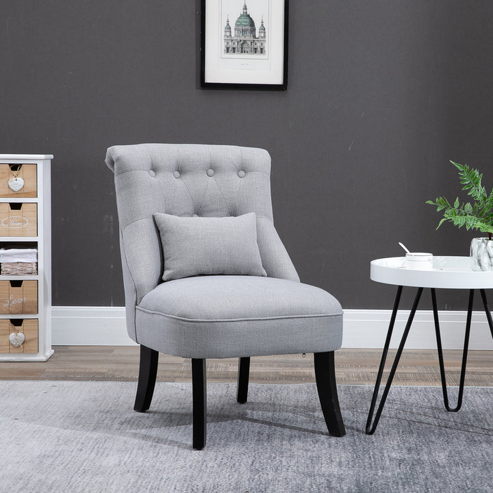 Lænestol til stue, lænestol, loungestol, afslapningsstol med ryghynde, træben, læsestol med linnedlook, polstret lænestol til soveværelse, grå