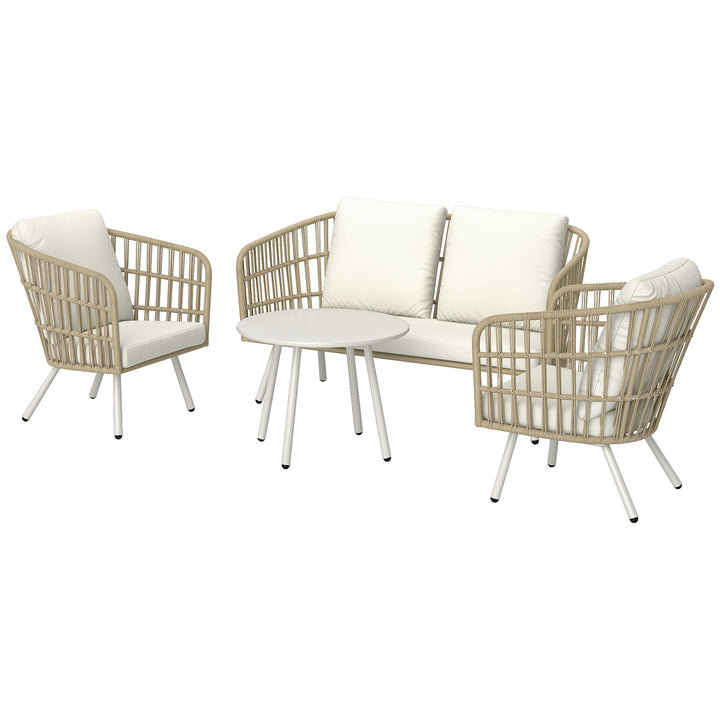 Havemøbelsæt af polyrattan loungesæt med 2-personers sofa, lænestol, bordhynder, vejrbestandig til 4 personer i khaki
