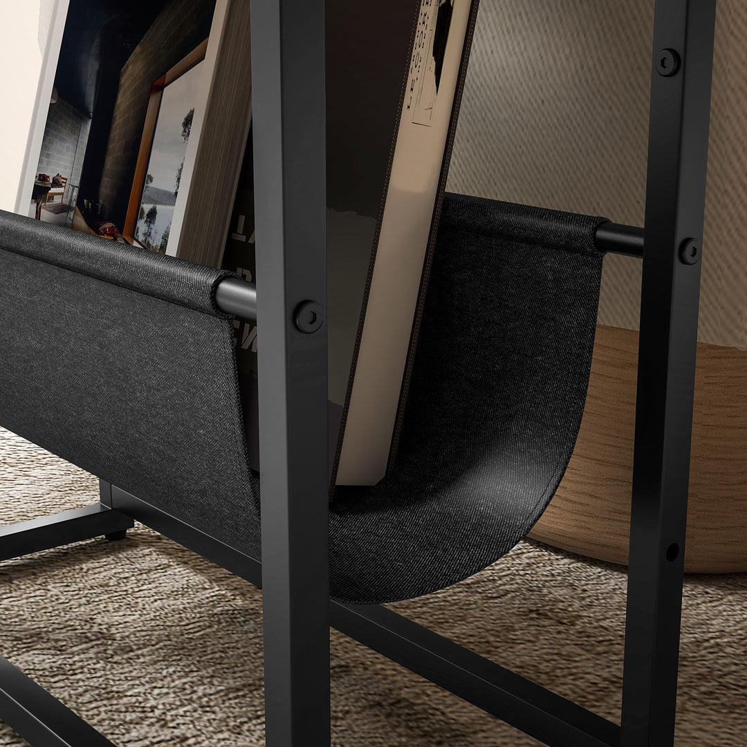 Sidebord, sofabord med 3-lags hylde, V-formet magasinholder, 43 x 18 x 56 cm, rustik brun