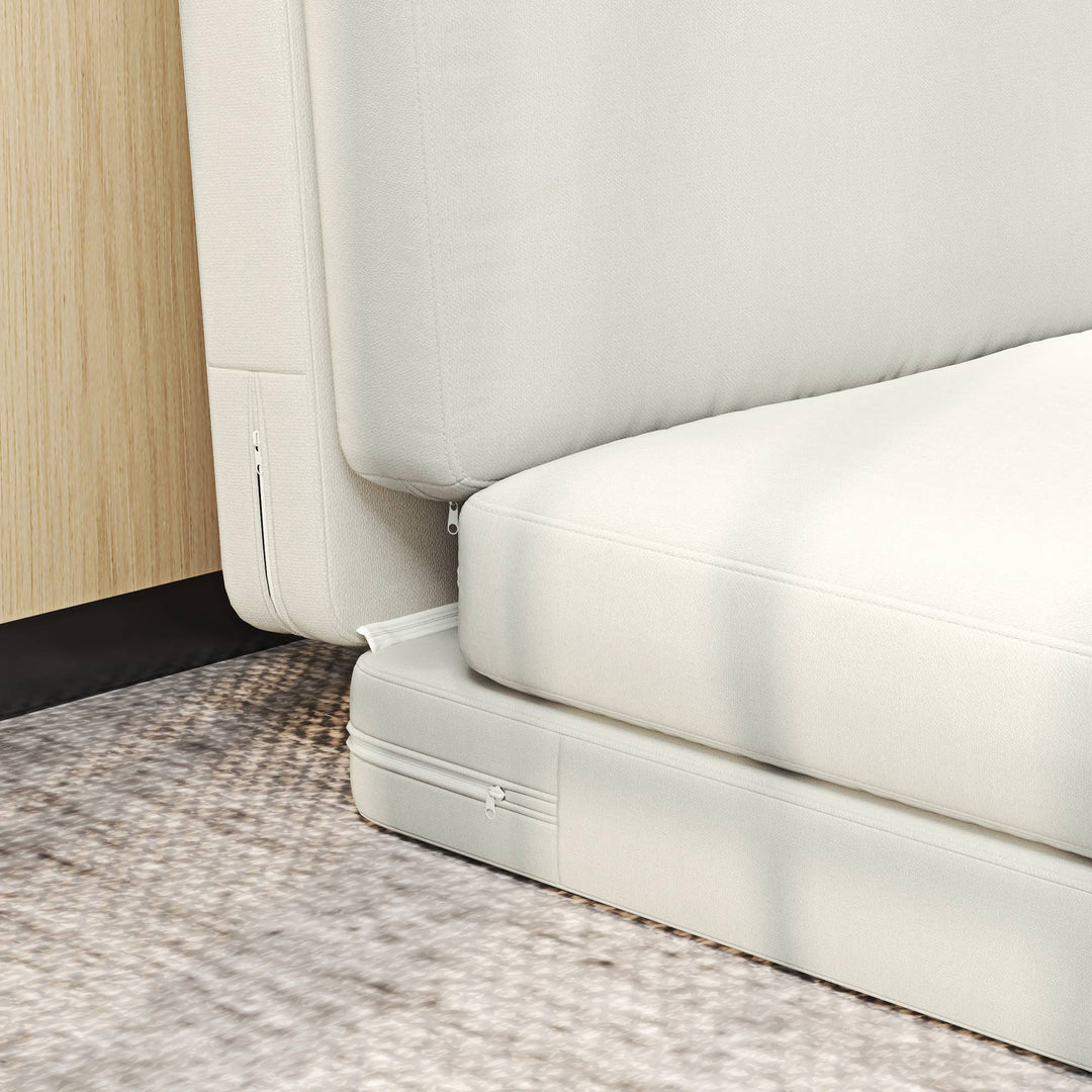 Sammenklappelig gulvstol med hynde, konvertibel polstret sofa, stue, gæsteværelse, kontor, 75 x 268 x 18 cm, cremehvid