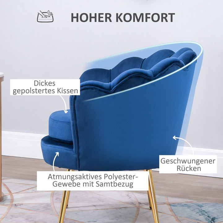 Lounge chair, vintage velour lænestol, metalstel, 76 x 67 x 74 cm, blå