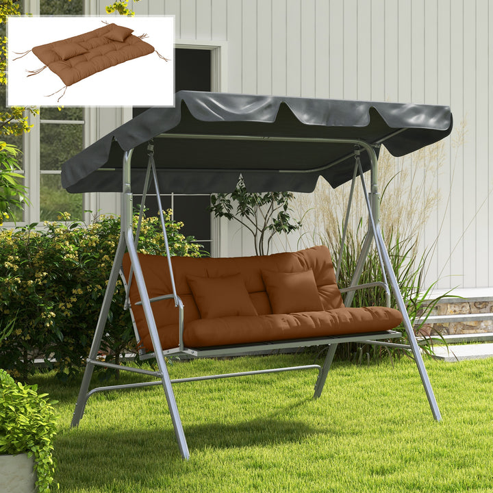 Sæt med 4 siddehynder, 150x50 cm, vandafvisende stolehynder med bånd, 10 cm tykke, brun