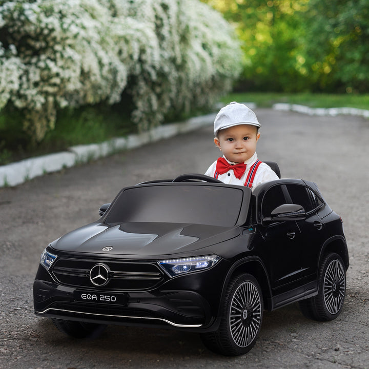 Elektrisk børnebil, mercedes-benz eqa med licens, 3-8 km/t, musik, forlygter, horn, fjernbetjening, sort