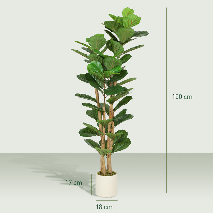 Kunstigt figentræ med violinblade, kunstig plante med 71 blade, massiv træstamme, potte, 50 x 50 x 150 cm, grøn