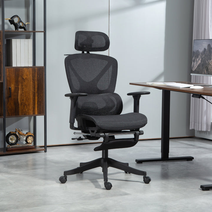 Kontorstol, ergonomisk skrivebordsstol, 135 graders vipning, justerbar, sort