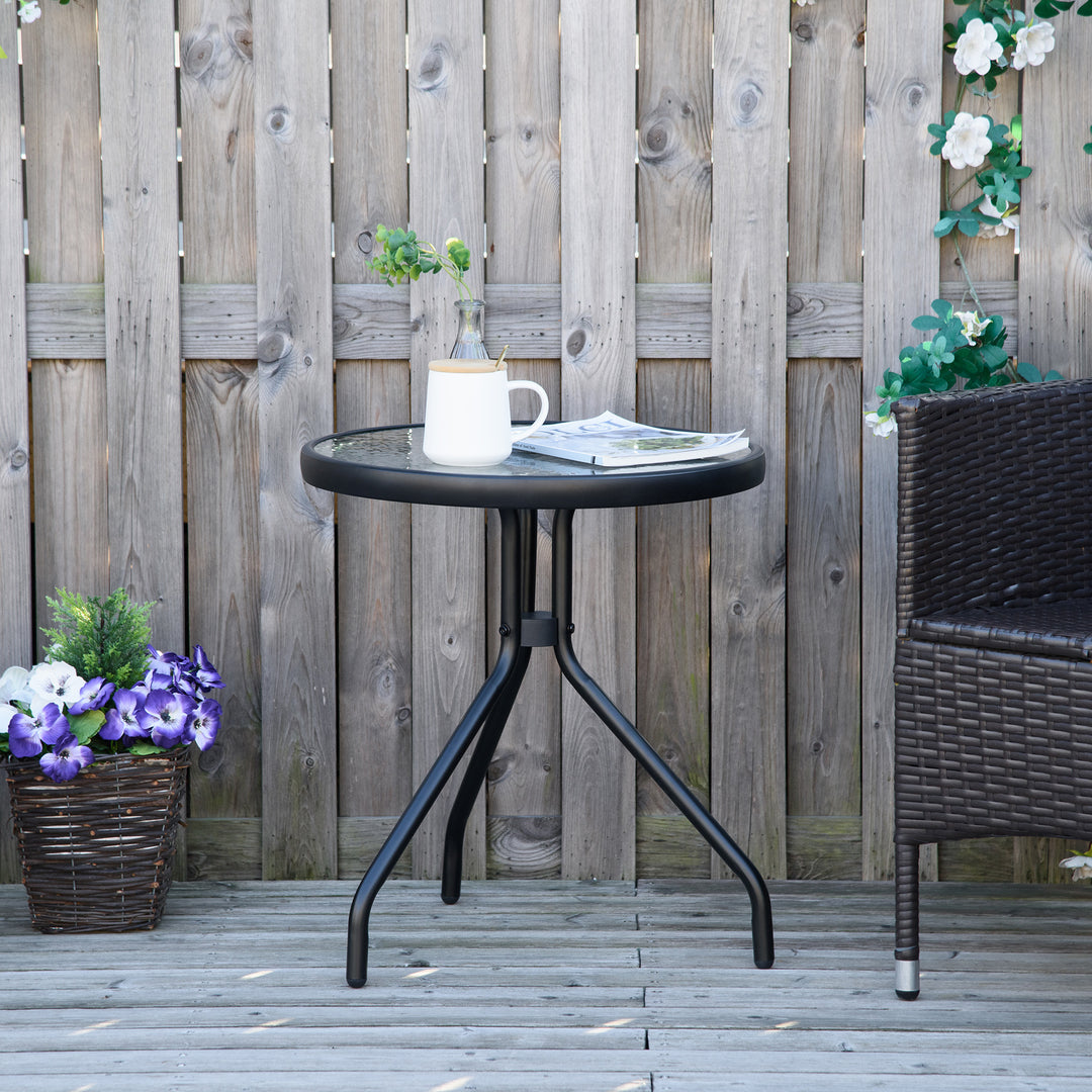 Sidebord til haven, vejrbestandigt havebord med glasbordplade, balkonbord af metal Ø50x55H cm