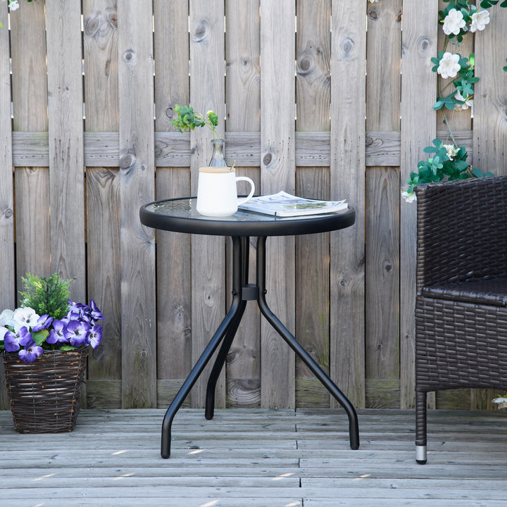 Sidebord til haven, vejrbestandigt havebord med glasbordplade, balkonbord af metal Ø50x55H cm