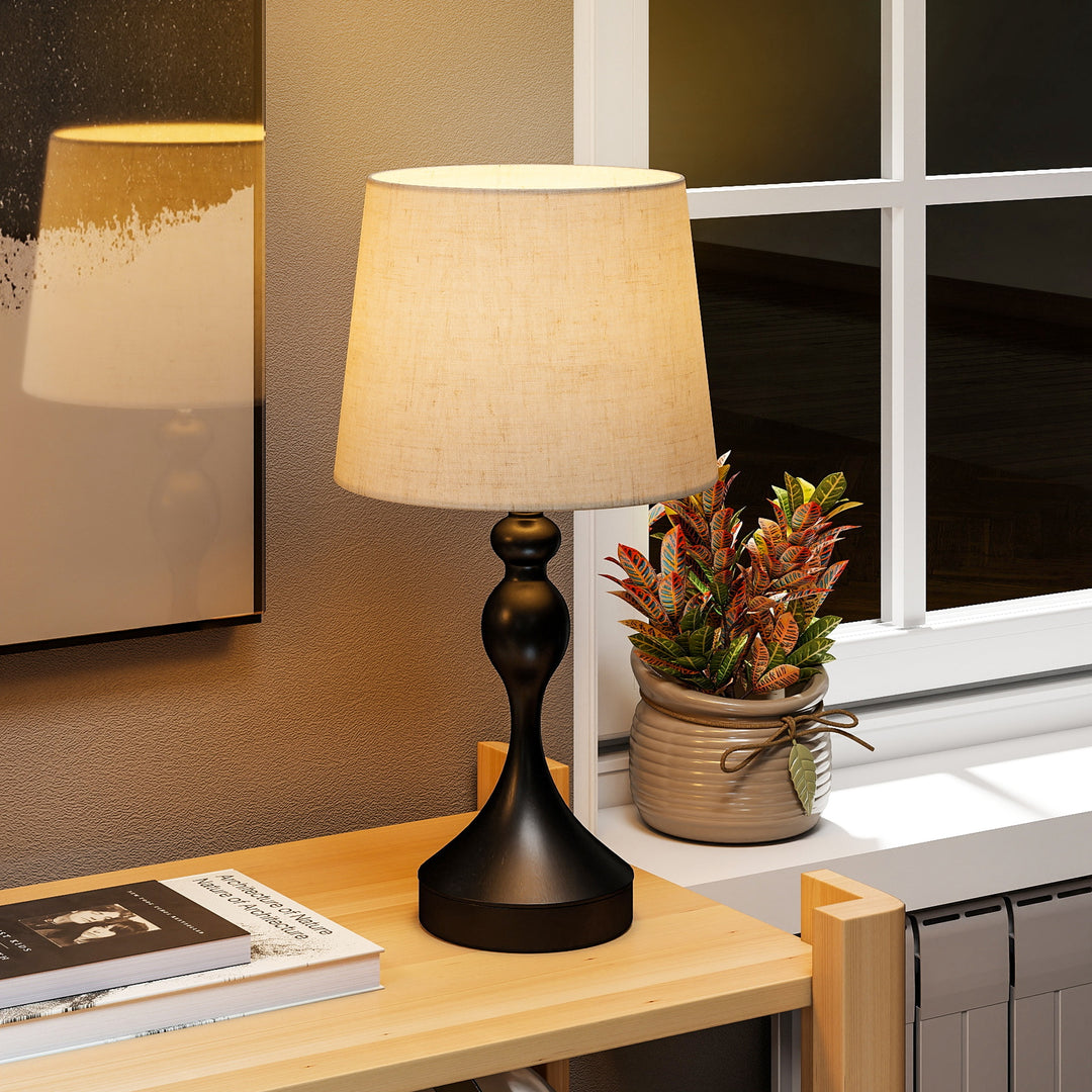 LED-bordlampe med 3 farvetemperaturer, sengelampe med USB A+C-opladeporte, skærm i linned, sort