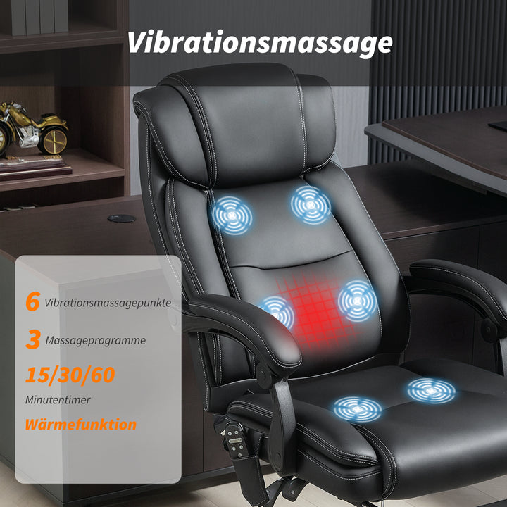 Ergonomisk kontorstol med massagefunktion, skrivebordsstol med fodstøtte, kunstlæder sort