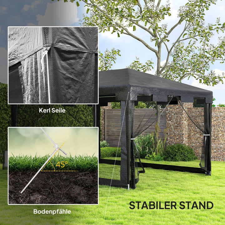 Pavilion havetelt 3 x 3 m, vejrbestandigt, foldbart, 395 cm x 295 cm x 255 cm, sort