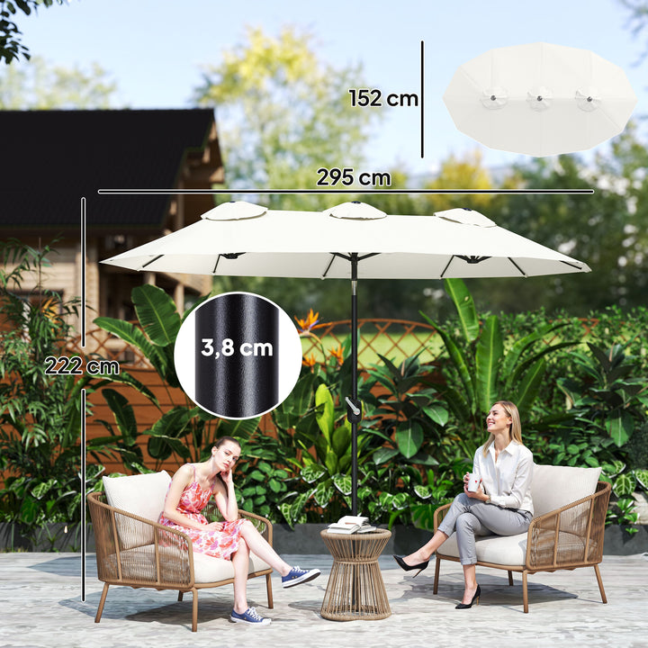 Parasol, haveparasol, vipbar, med håndsving, vindfang, polyester+stål, cremehvid, 295 x 152 cm