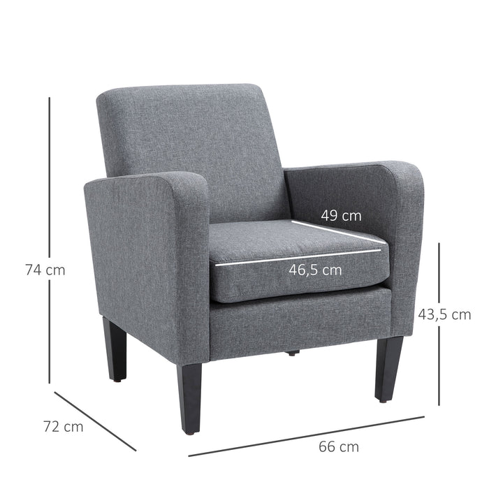 Enkelt lænestol, afslappende stol, polstret stol med træben, stof med hørlook, 66 x 72 x 74 cm, lysegrå