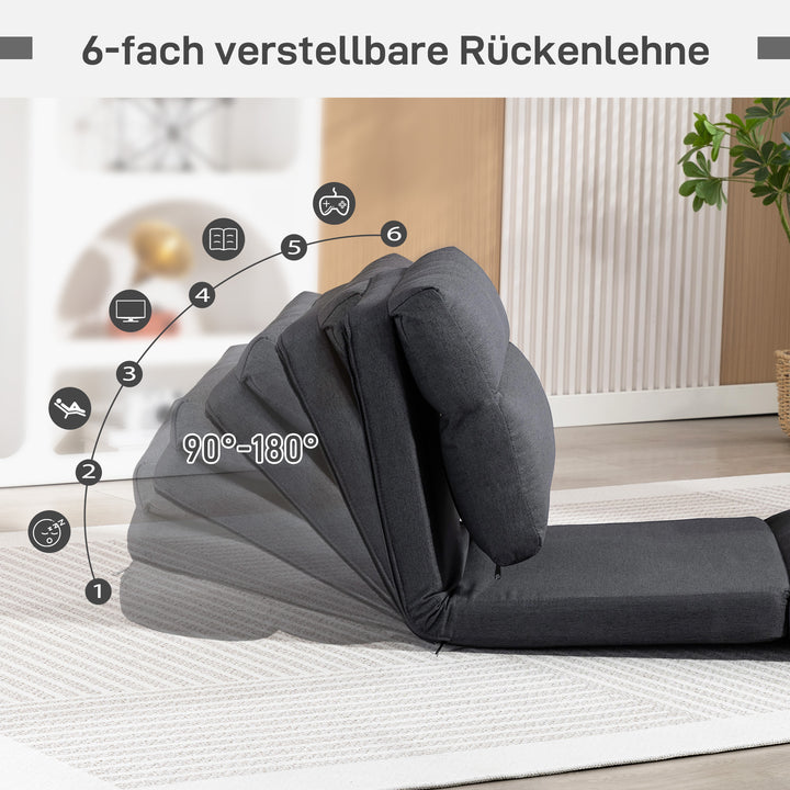Sækkestol med sengefunktion, ryglæn med justerbar ryglæn, foldbar, op til 120 kg, 70 x 72 x 56 cm, mørkegrå